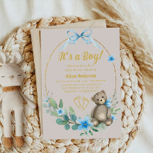 Blue Floral Teddy Bear Het is een Boy Baby shower