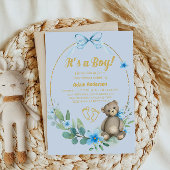 Blue Floral Teddy Bear Het is een Boy Baby shower Kaart