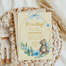 Blue Floral Teddy Bear Het is een Boy Baby shower
