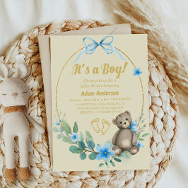 Blue Floral Teddy Bear Het is een Boy Baby shower Kaart