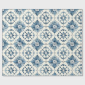 Blue Floral Tile Pattern Gift Wrap Cadeaupapier (Vlak)