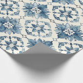 Blue Floral Tile Pattern Gift Wrap Cadeaupapier (Hoek)