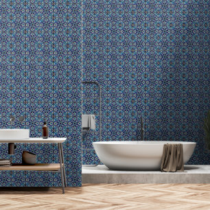 Blue Floral Tiles Behang