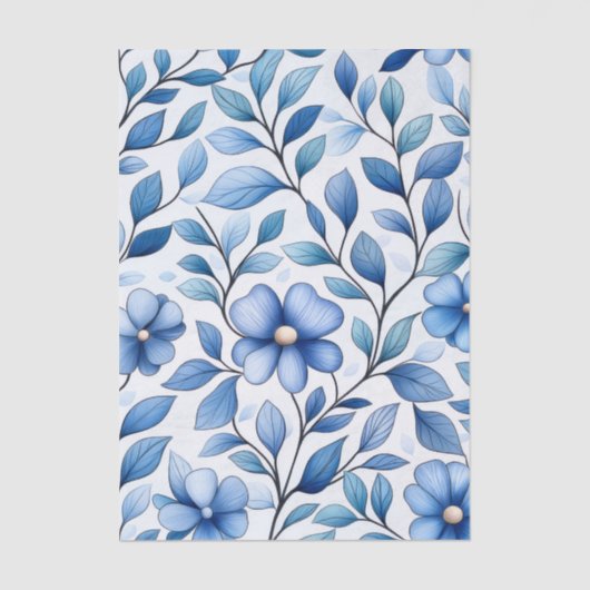 Blue Floral Tissue Paper | Botanical Gift Wrap Tissuepapier (Voorkant)