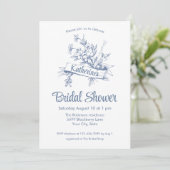 Blue Floral Toile Bridal Shower Kaart (Staand voorkant)