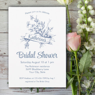 Blue Floral Toile Bridal Shower Kaart
