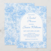 Blue Floral Toile Bruids Douche Uitnodiging (Voorkant / Achterkant)