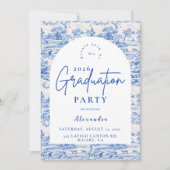 Blue Floral Toile Graduation Party Kaart (Voorkant)