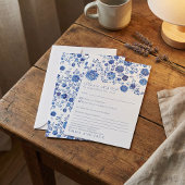 Blue Floral Toile style Wedding RSVP response Card Kaartje
