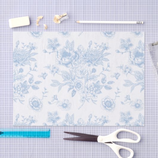 Blue Floral Toile Tissuepapier (Craft)