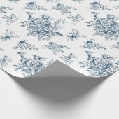 Blue Floral Toile Vintage Bouquet Elegant Cadeaupapier (Hoek)