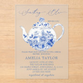 Blue Floral Toile Vrijgezellenfeest Clear Acryl Uitnodigingen (Voorkant)