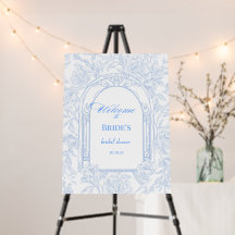 Blue Floral Toile Welkom Trouwbord