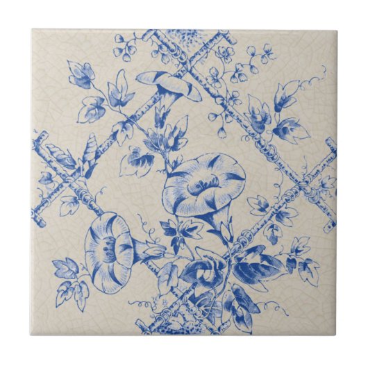 Blue Floral Trellis Victoriaans Reproduction Tegeltje (Voorkant)