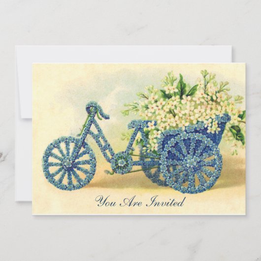  Blue Floral Tricycle Uitnodiging (Voorkant)
