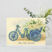  Blue Floral Tricycle Uitnodiging (Staand voorkant)