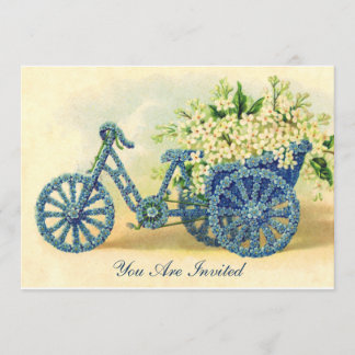  Blue Floral Tricycle Uitnodiging
