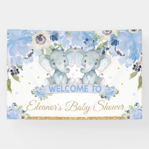 Blue Floral Twins Elephant Boys Welkomstachtergron Spandoek