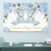 Blue Floral Twins Elephant Boys Welkomstachtergron Spandoek (Beurs)