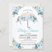 Blue Floral Umbrella Baby shower Invitation