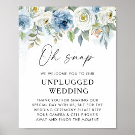 Blue Floral Unplugged Wedding Welcome Sign Poster