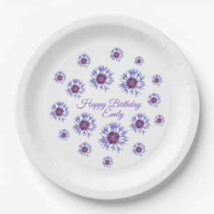 Blue Floral Verjaardag Party Papier Borden Papieren Bordje