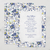 Blue Floral verjaardagsfeestje uitnodigen Kaart (Voorkant / Achterkant)