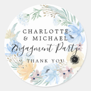 Blue Floral Verloving dank u. Ronde Sticker