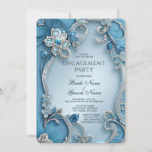 Blue  Floral Verloving Invitation Kaart (Voorkant)