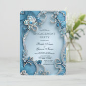 Blue  Floral Verloving Invitation Kaart (Staand voorkant)