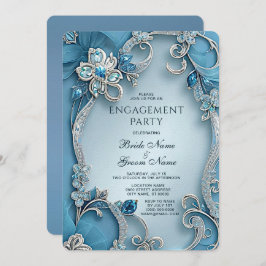 Blue Floral Verloving Invitation Kaart