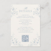 Blue Floral Victorian Heart Crest Monogram Wedding Informatiekaartje (Voorkant)