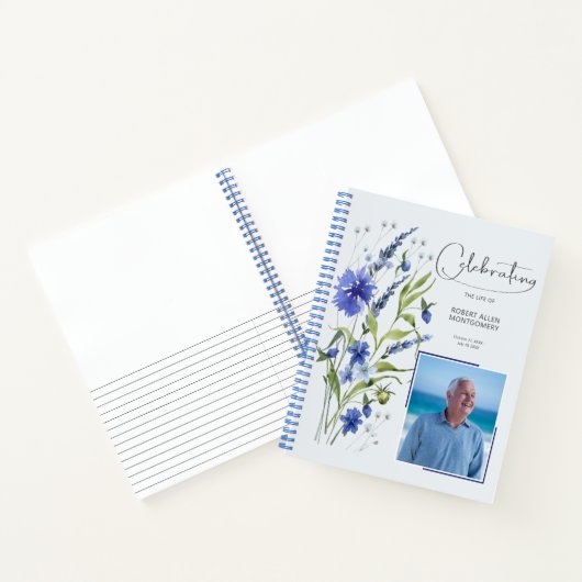Blue Floral Viering van het leven Uitvaart Gastenb Notitieboek (Binnen)