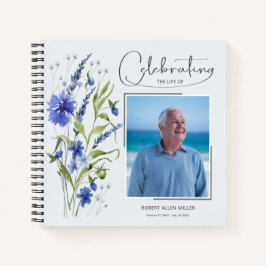 Blue Floral Viering van het leven Uitvaart Gastenb Notitieboek
