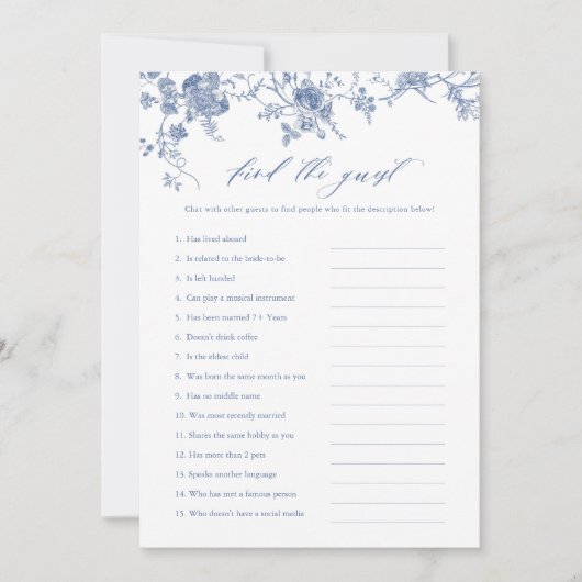 Blue Floral Vind de Gast Vrijgezellenfeest Game Ka Kaart (Voorkant)