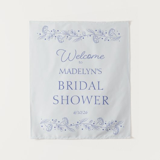 Blue Floral Vines Bridal Shower Welcome Sign Wandkleed (Voorkant)