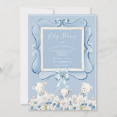 Blue Floral Vintage Animals Baby Shower Kaart (Voorkant)