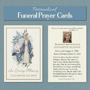Blue Floral Virgin Mary Funeral Prayer Kaart