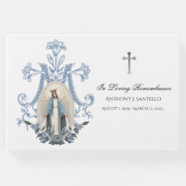 Blue Floral Virgin Mary Memorial Funeral Gastenboek