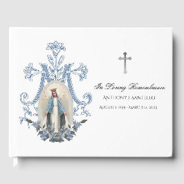 Blue Floral Virgin Mary Memorial Funeral Gastenboek