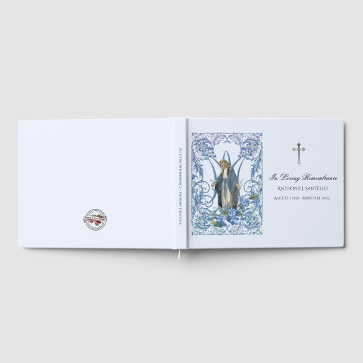 Blue Floral Virgin Mary Memorial Funeral Gastenboek (Volledig)