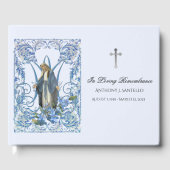 Blue Floral Virgin Mary Memorial Funeral Gastenboek (Voorkant)