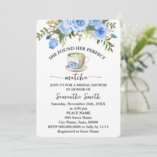 Blue Floral vond haar perfecte matcha Vrijgezellen Kaart (Staand voorkant)