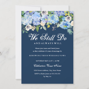 Blue Floral Vow Renewal Jubileum Invitation Kaart