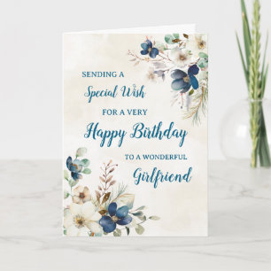 Blue Floral Vriendin Verjaardag Kaart