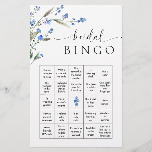Blue Floral Vrijgezellenfeest Bingo spel Briefpapier (Voorkant)
