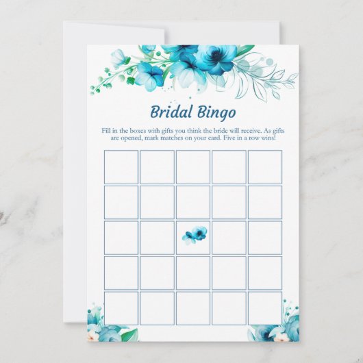 Blue Floral Vrijgezellenfeest Bingo spel Kaarten (Voorkant)