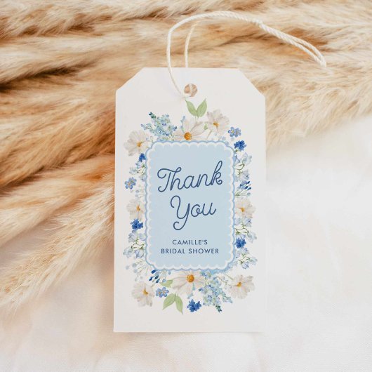 Blue Floral Vrijgezellenfeest Papier Favoriet Tass Cadeaulabel