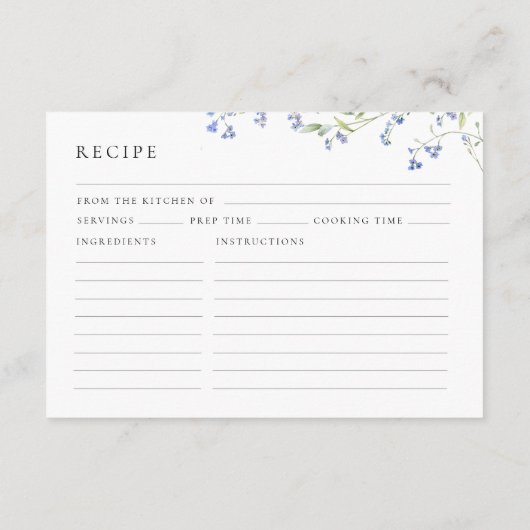 Blue Floral Vrijgezellenfeest Recept Aanvraag Informatiekaartje (Achterkant)