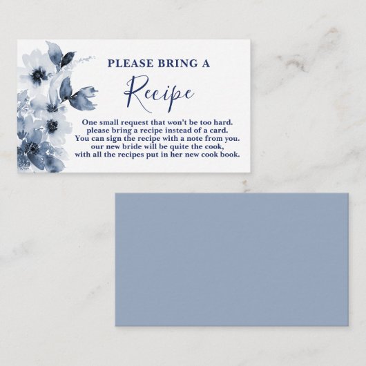 Blue Floral Vrijgezellenfeest Recipe Kaart Request (Voorkant / Achterkant)
